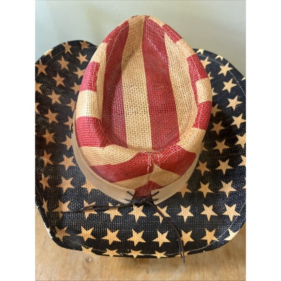 Men's American Flag Cowboy Hat, Striped Western Tea-Stained USA Shape-It Brim - Picture 5 of 6
